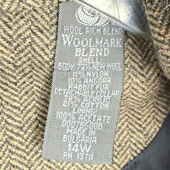 Kate Hill Wool Blend Herringbone Lightweight Blazer Faux Fur Collar Jacket 14W - Picture 8 of 14